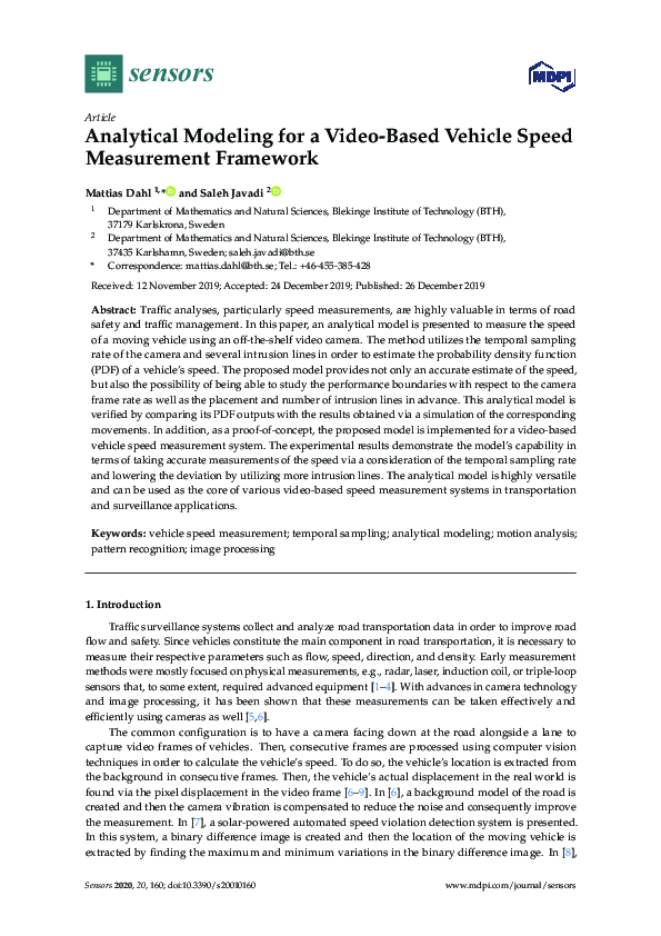 (PDF) Analytical Modeling for a Video-Based Vehicle Speed Measurement ...