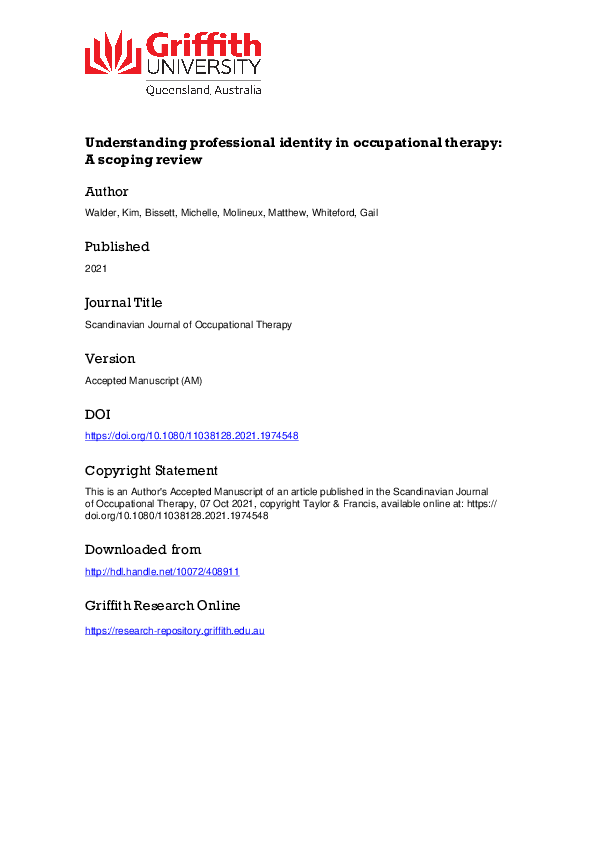 (PDF) Understanding professional identity in occupational therapy: A ...