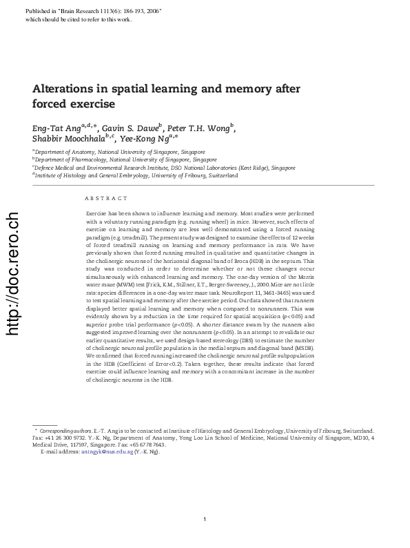 (PDF) Alterations in spatial learning and memory after forced exercise