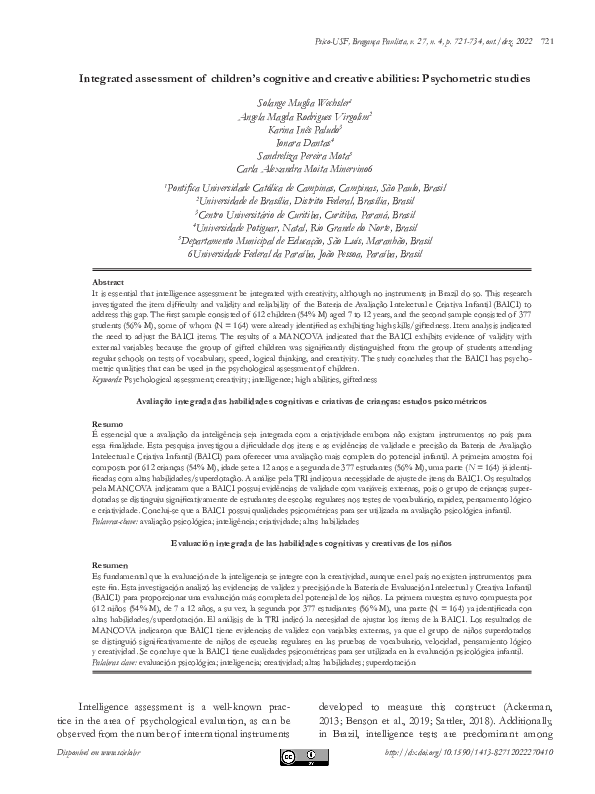 (PDF) Integrated assessment of children’s cognitive and creative ...