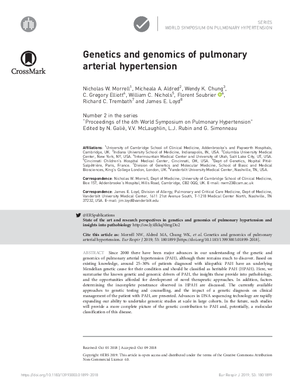 (PDF) Genetics and genomics of pulmonary arterial hypertension
