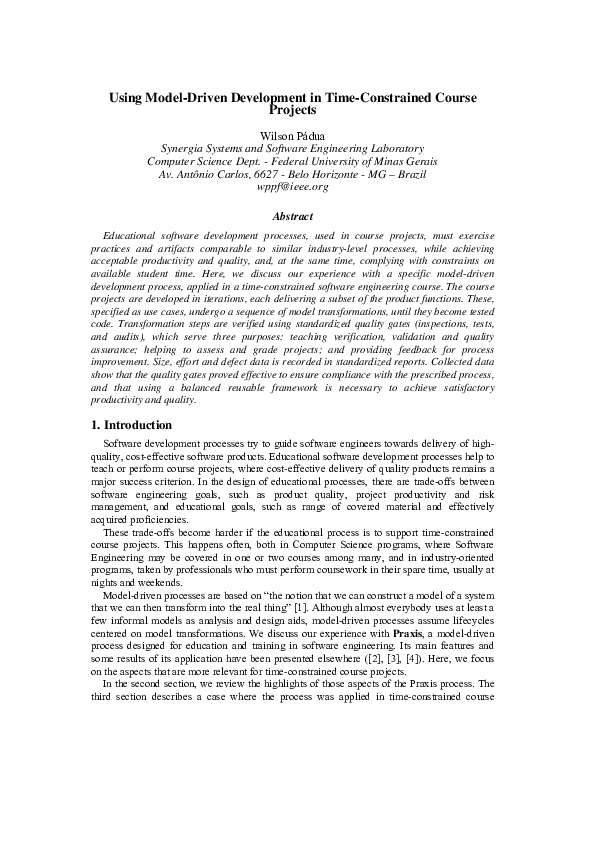(PDF) Using Model-Driven Development in Time-Constrained Course Projects