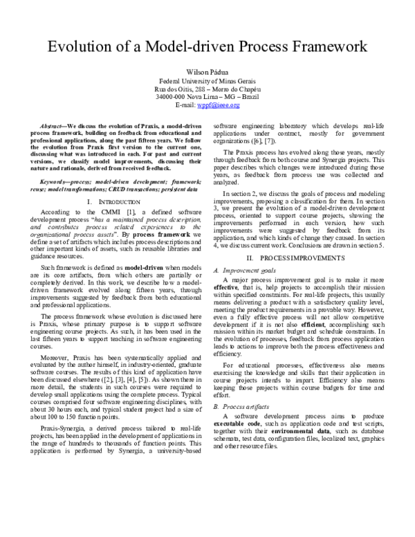 (PDF) Evolution of a Model-driven Process Framework