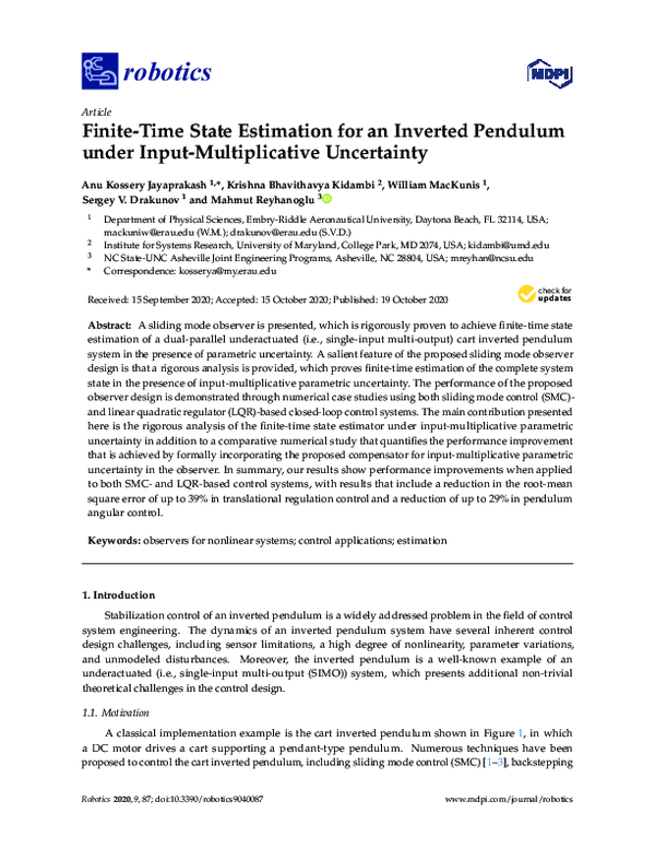 (PDF) Finite-Time State Estimation for an Inverted Pendulum under Input ...