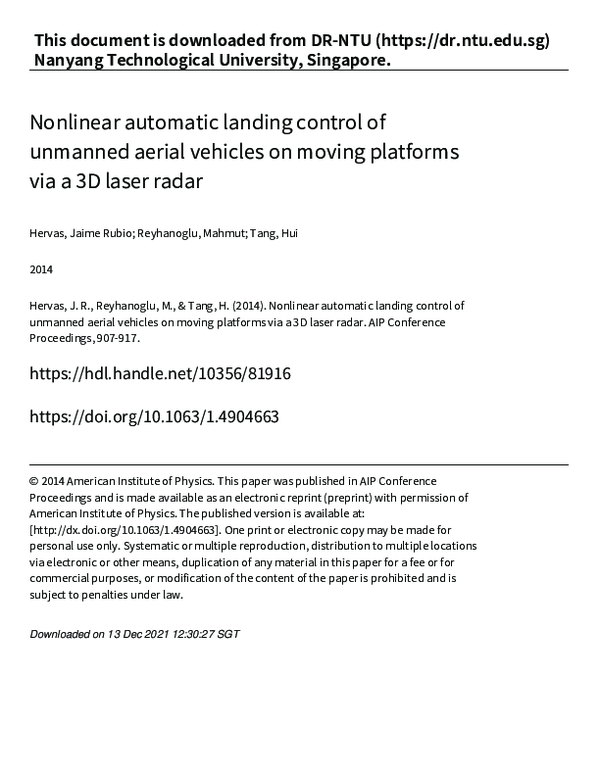(PDF) Nonlinear automatic landing control of unmanned aerial vehicles ...