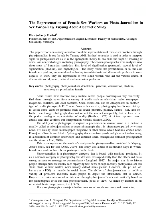 (PDF) The Representation of Female Sex Workers on Photo-Journalism in ...