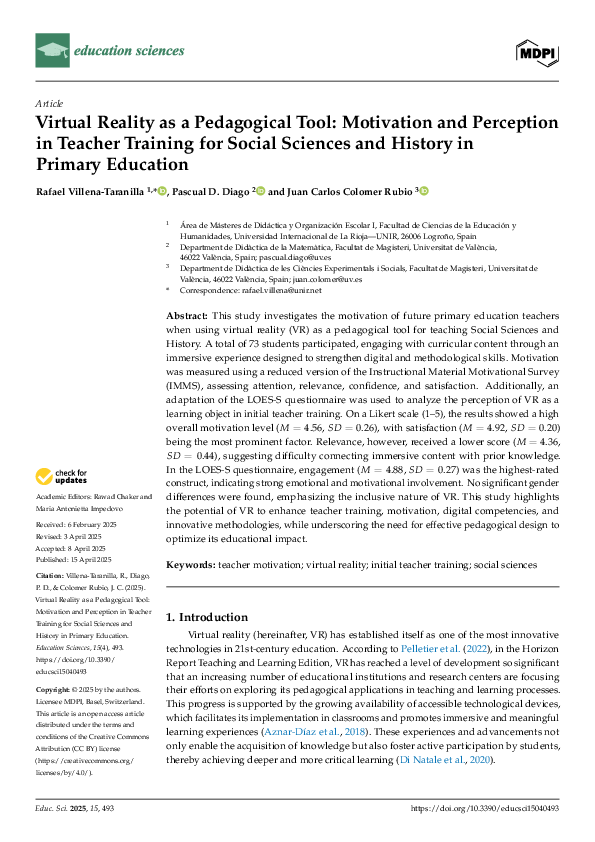 (PDF) Virtual Reality as a Pedagogical Tool: Motivation and Perception ...