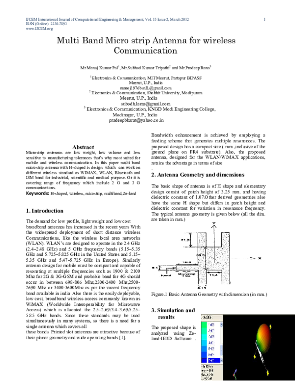 (PDF) Multi Band Micro strip Antenna for wireless Communication