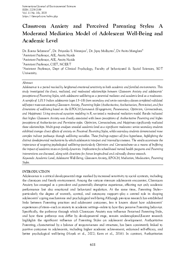 (PDF) Classroom Anxiety and Perceived Parenting Styles: A Moderated ...