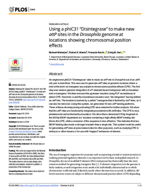 (PDF) Using a phiC31 “Disintegrase” to make new attP sites in the ...