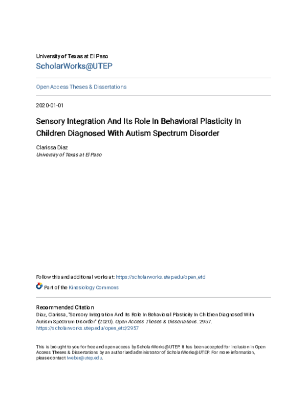 (PDF) Sensory Integration and Its Role in Behavioral Plasticity in ...