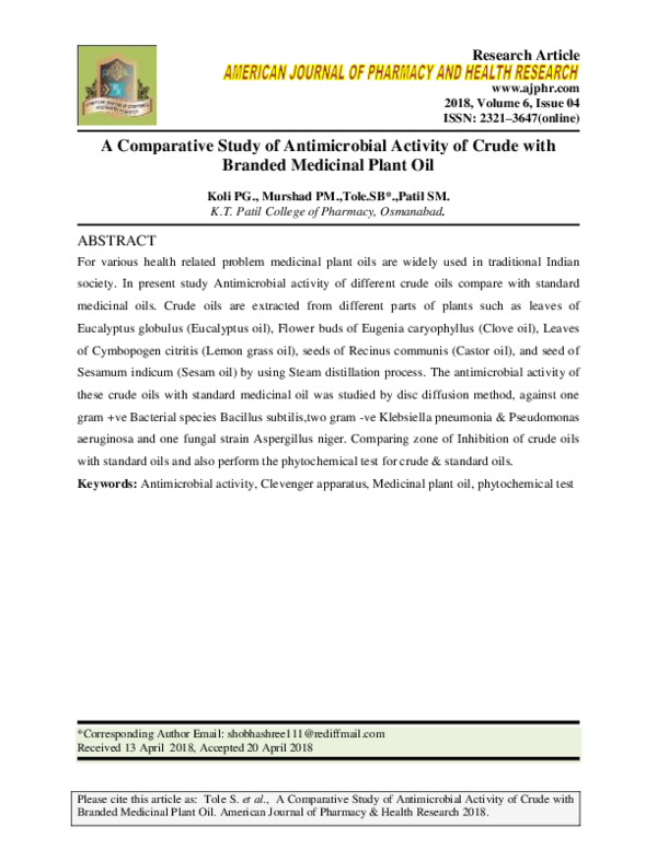 (PDF) A Comparative Study of Antimicrobial Activity of Crude with ...