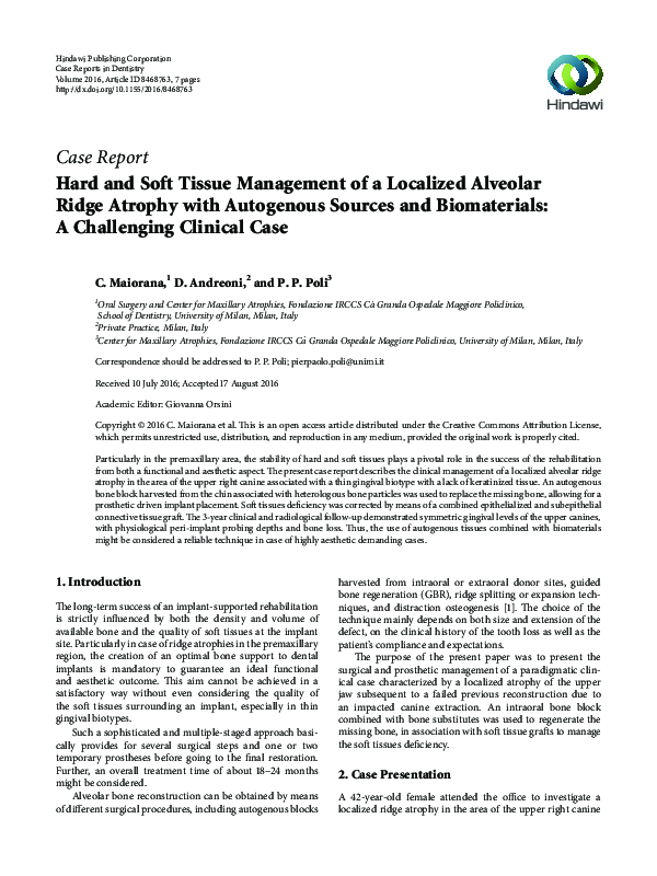 (PDF) Hard and Soft Tissue Management of a Localized Alveolar Ridge ...