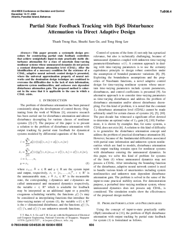(PDF) Partial state feedback tracking with ISpS disturbance attenuation ...