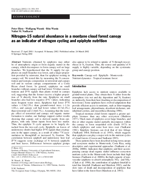 (PDF) Nitrogen-15 natural abundance in a montane cloud forest canopy as ...
