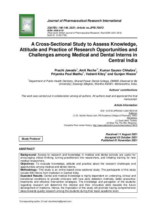 (PDF) A Cross-Sectional Study to Assess Knowledge, Attitude and ...