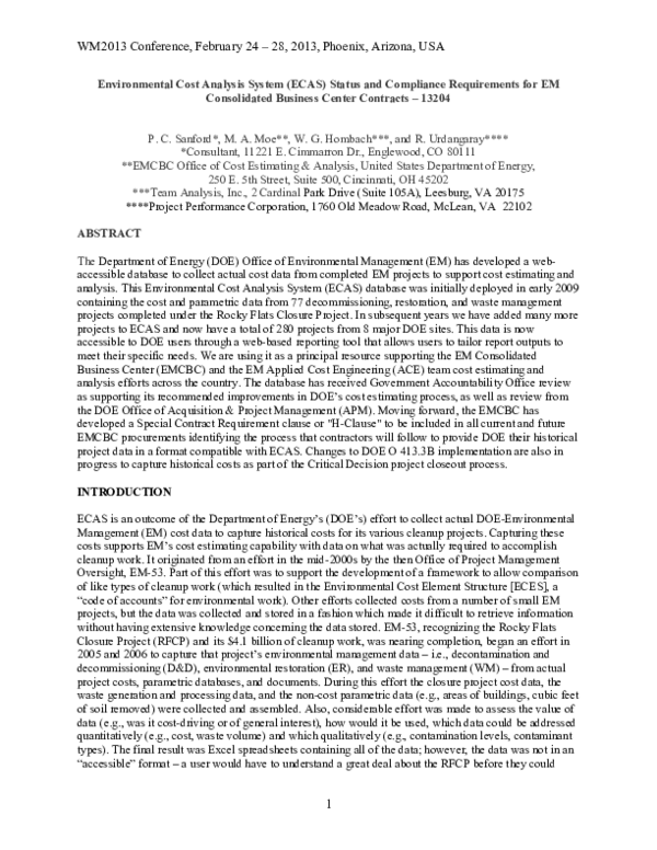 (PDF) Environmental Cost Analysis System (ECAS) Status and Compliance ...
