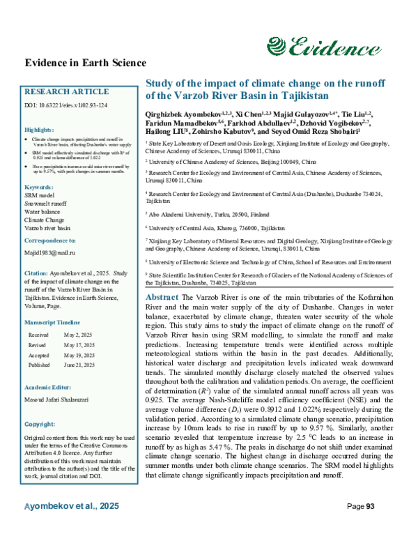 (PDF) Study of the impact of climate change on the runoff of the Varzob ...