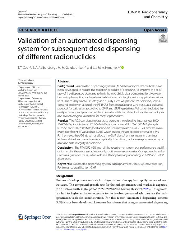 (PDF) Validation of an automated dispensing system for subsequent dose ...