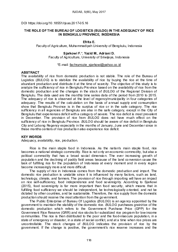 (PDF) The Role of the Bureau of Logistics (Bulog) in the Adequacy of ...