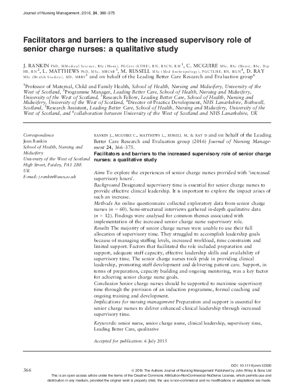 (PDF) Facilitators and barriers to the increased supervisory role of ...