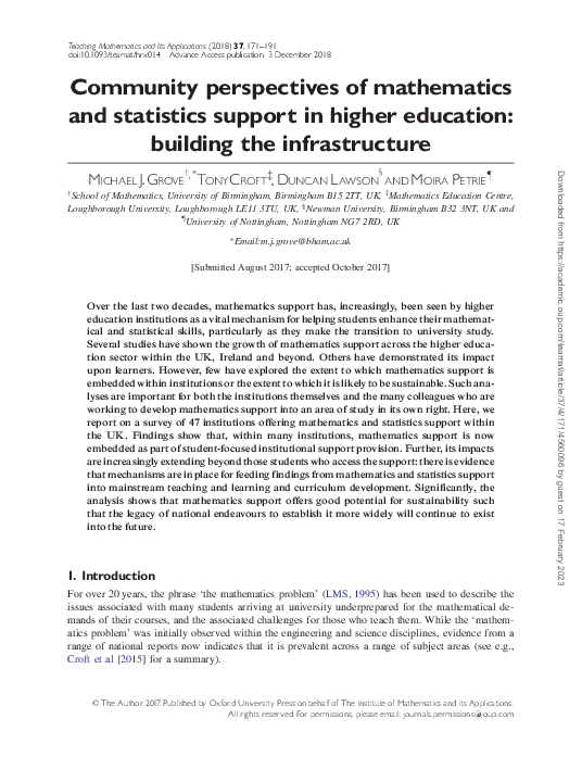(PDF) Community perspectives of mathematics and statistics support in ...