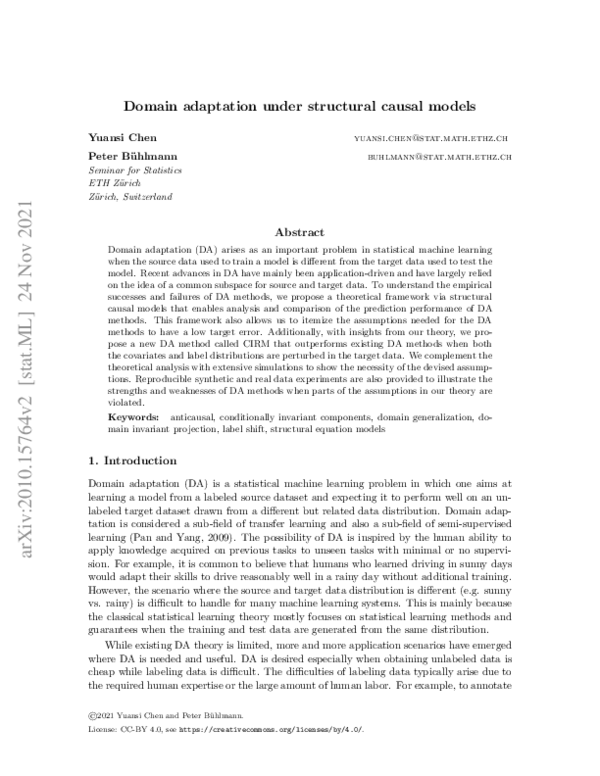 (PDF) Domain adaptation under structural causal models