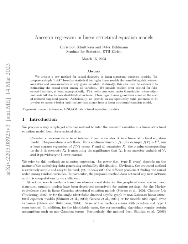 (PDF) Ancestor regression in linear structural equation models