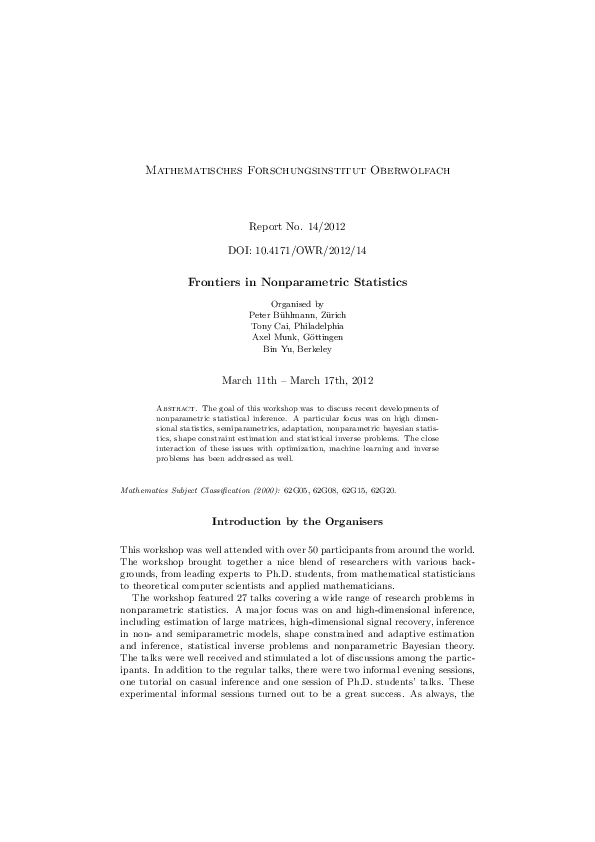 (PDF) Frontiers in Nonparametric Statistics