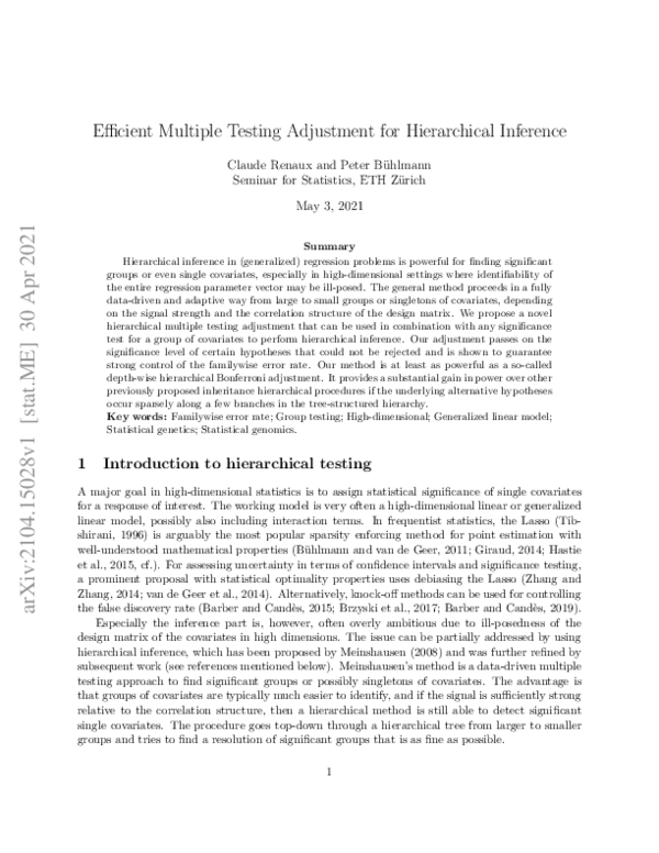(PDF) Efficient Multiple Testing Adjustment for Hierarchical Inference