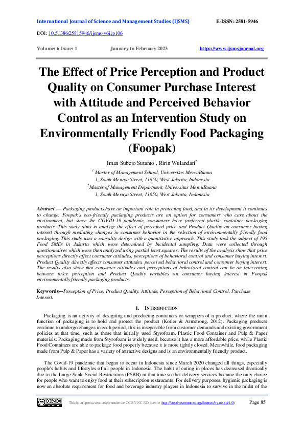 (PDF) The Effect of Price Perception and Product Quality on Consumer ...