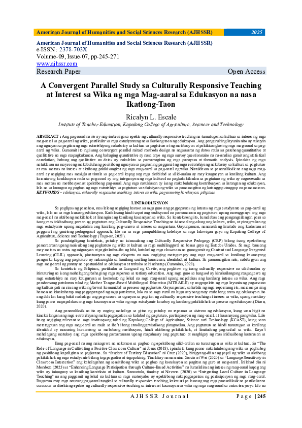 (PDF) A Convergent Parallel Study sa Culturally Responsive Teaching at ...