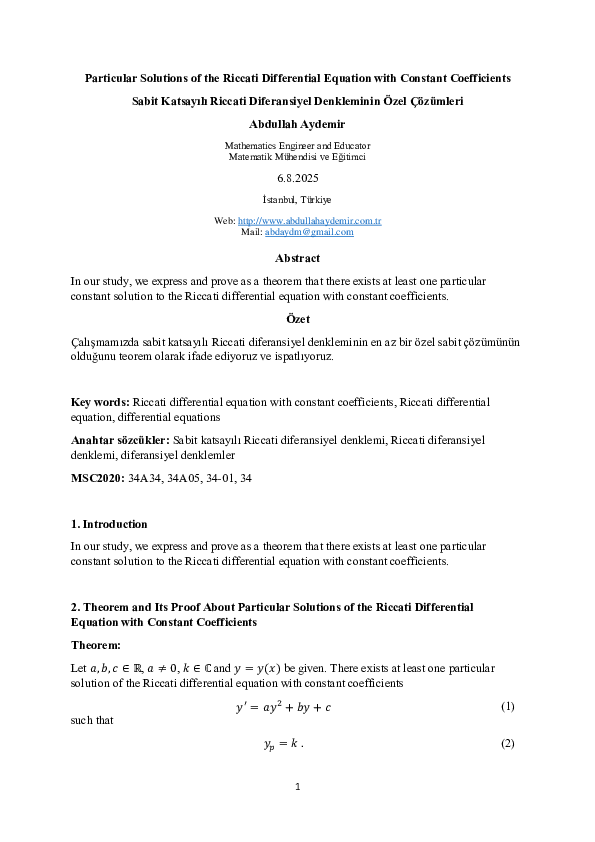 (PDF) Particular Solutions of the Riccati Differential Equation with ...