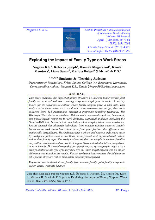 (PDF) Exploring the Impact of Family Type on Work Stress