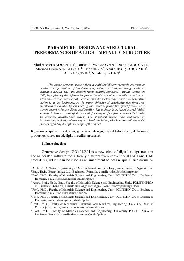 (PDF) Parametric Design and Structural Performances of a Light Metallic ...
