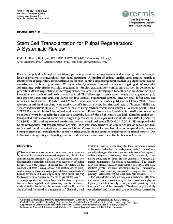 (PDF) Stem Cell Transplantation for Pulpal Regeneration: A Systematic ...