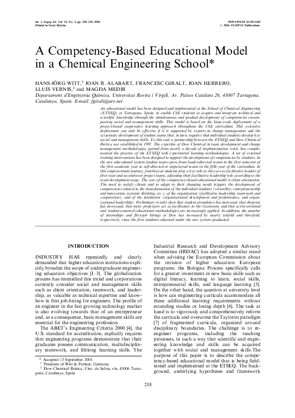 (PDF) A competency-based educational model in a chemical engineering school