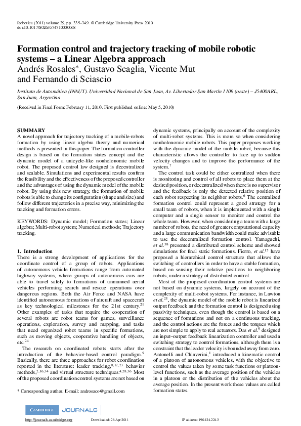 (PDF) Formation control and trajectory tracking of mobile robotic ...