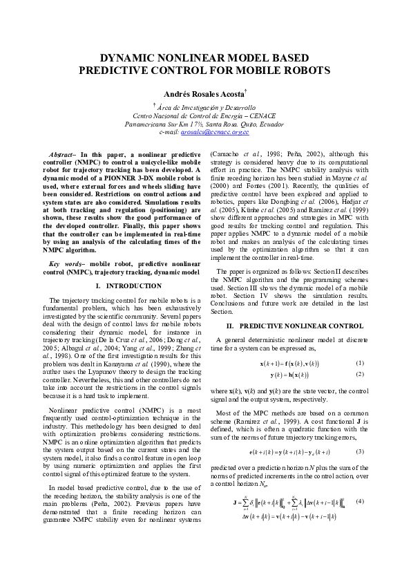 (PDF) Dynamic nonlinear model based predictive control for mobile robots