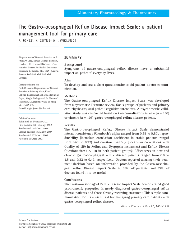 (PDF) The Gastro-oesophageal Reflux Disease Impact Scale: a patient ...