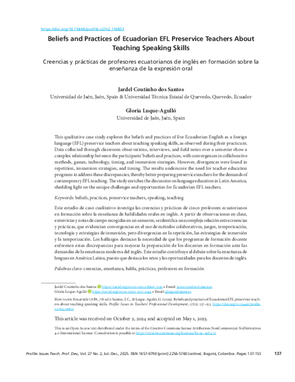 (PDF) Beliefs and Practices of Ecuadorian EFL Preservice Teachers About ...