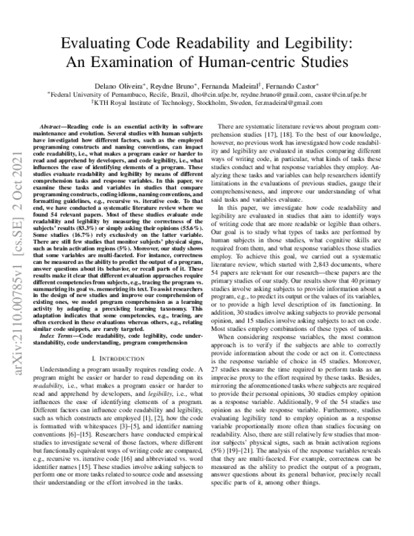 (PDF) Evaluating Code Readability and Legibility: An Examination of ...