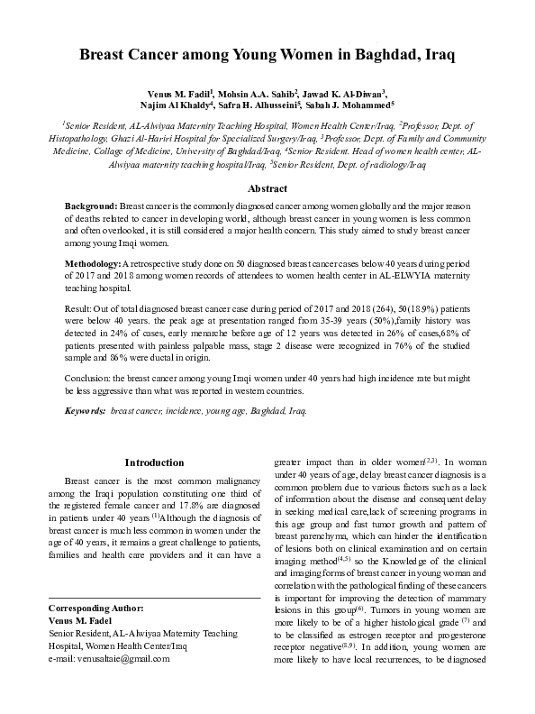 (PDF) Breast Cancer among Young Women in Baghdad, Iraq