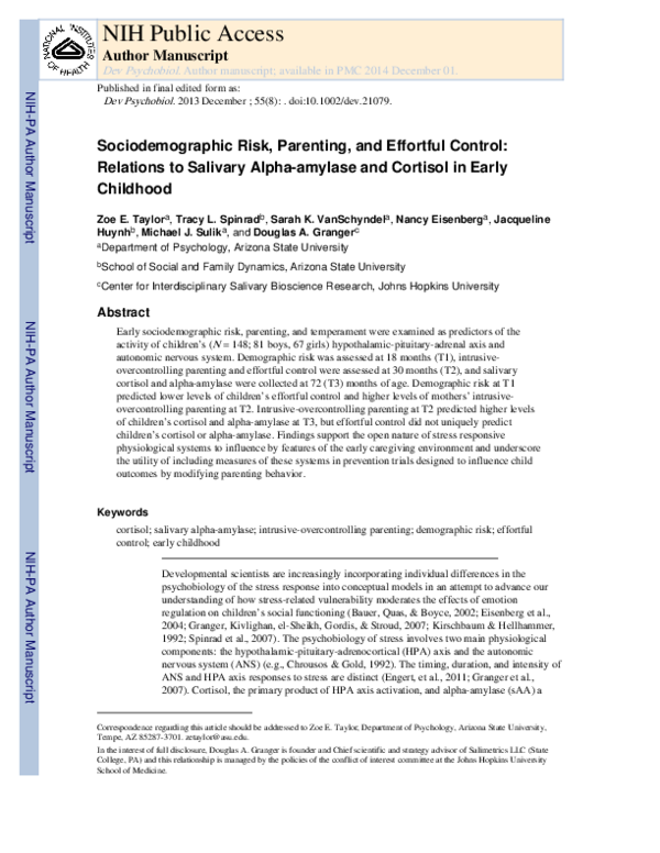 (PDF) Sociodemographic risk, parenting, and effortful control ...