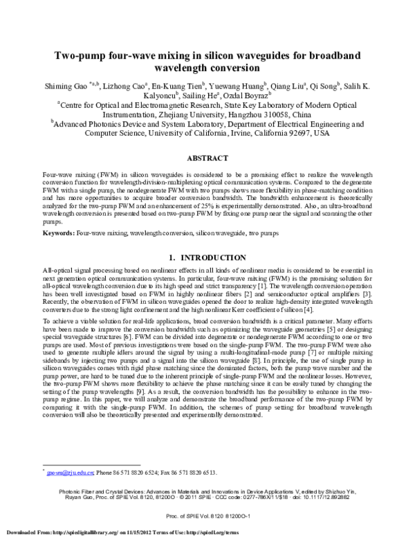 (PDF) Two-pump four-wave mixing in silicon waveguides for broadband ...