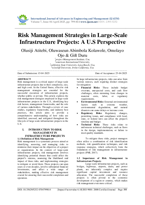 (PDF) Risk Management Strategies in Large-Scale Infrastructure Projects ...
