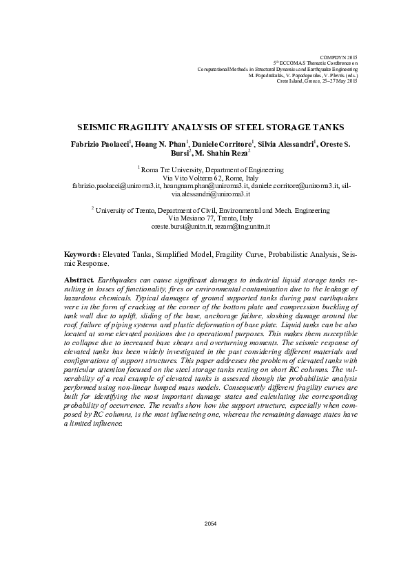 (PDF) Seismic Fragility Analysis of Steel Storage Tanks