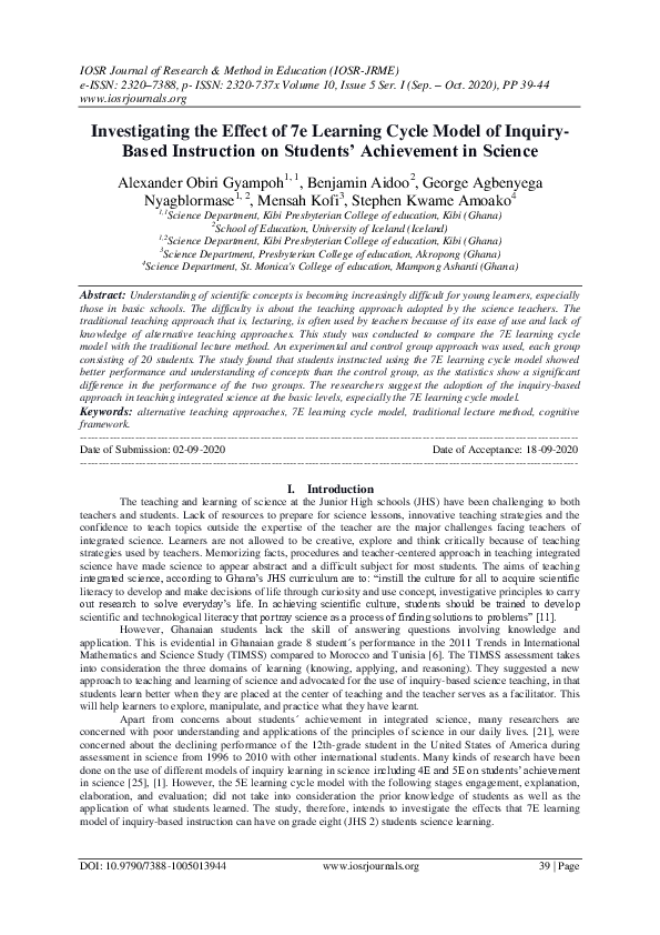 (PDF) Investigating the Effect of 7e Learning Cycle Model of Inquiry ...