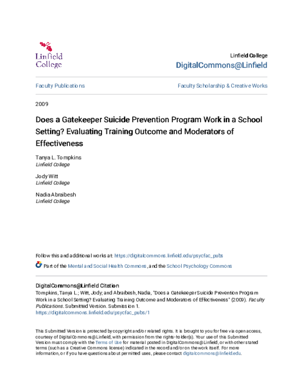 (PDF) Does a Gatekeeper Suicide Prevention Program Work in a School ...