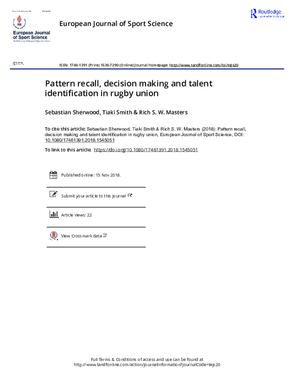 (PDF) Pattern recall, decision making and talent identification in ...